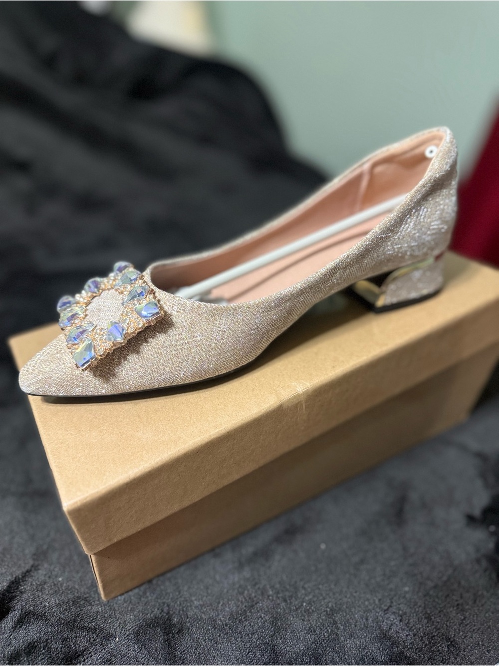 Gold glittery with rhinestones embellishments shoes